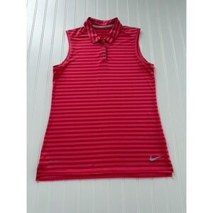 Nike Golf Dri-FIT Tank Top Women's Size M Pink Striped Collared Sleeveless Polo